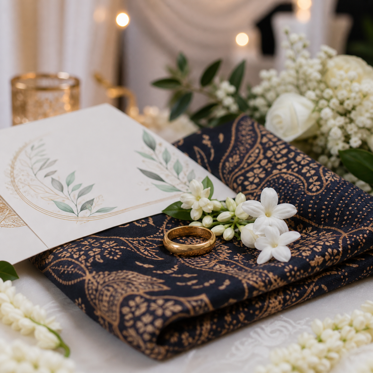 Wedding detail with batik cloth